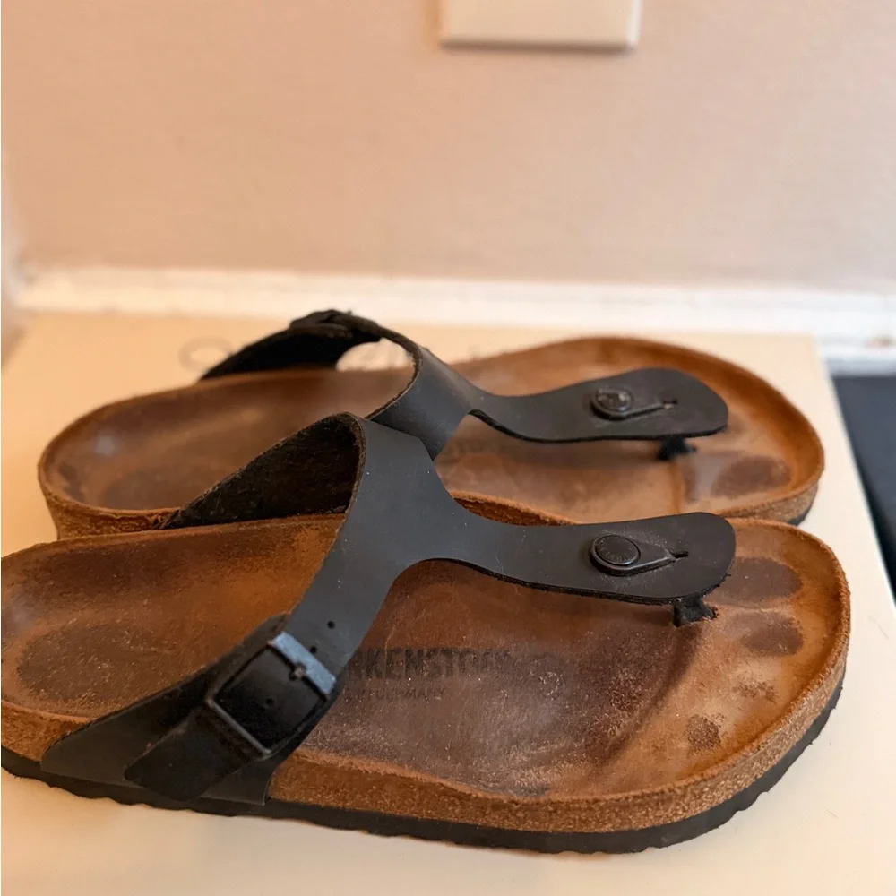 Birkenstock gizeh Black Leather Sandals size 40 - Picture 2 of 4